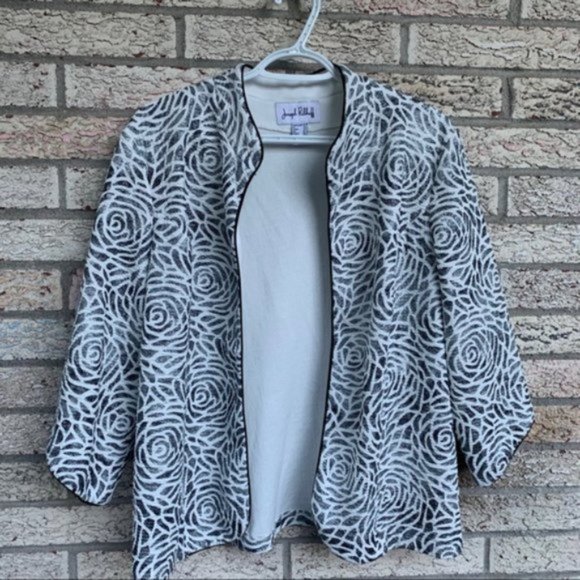 Joseph Ribkoff black white Rose print jacket 16 US - Picture 2 of 10